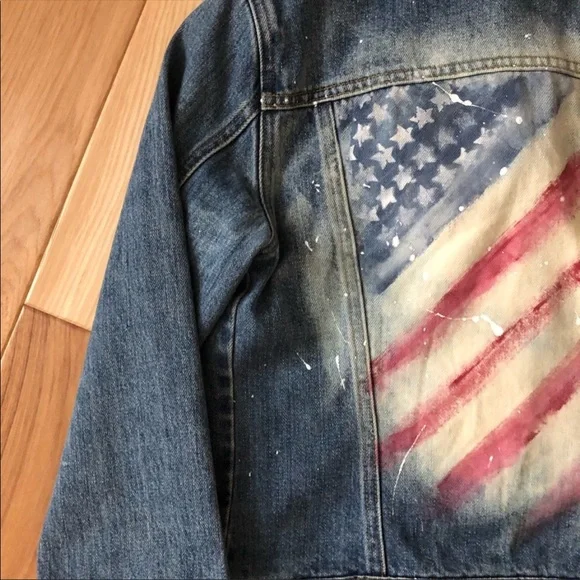 🇺🇸 Custom USA flag painted Denim Jacket - Picture 3 of 6